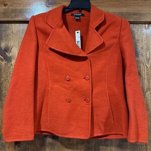 ELLEN TRACY Double Breasted Wool Blend Coat In Orange Size 10 Petite NWT